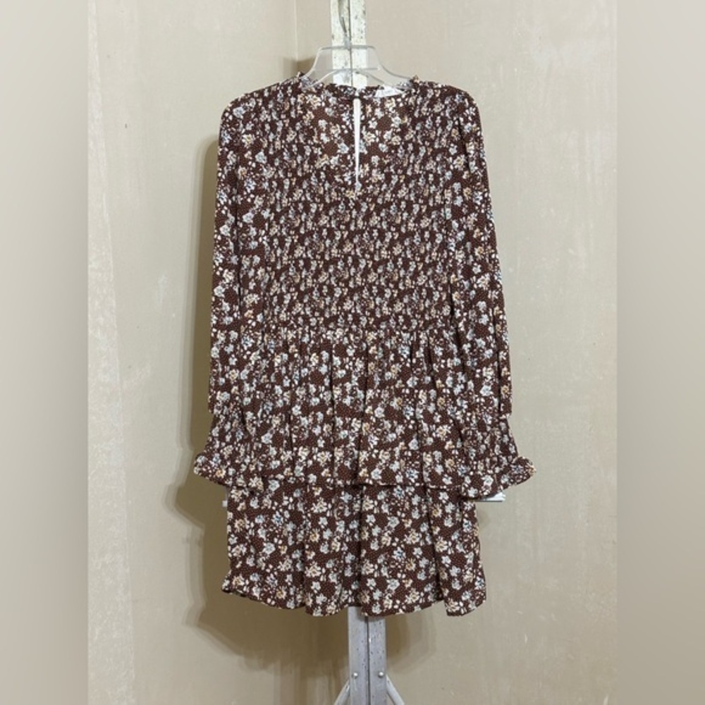 Promesa Brown Floral Smocked Dress Sz Small